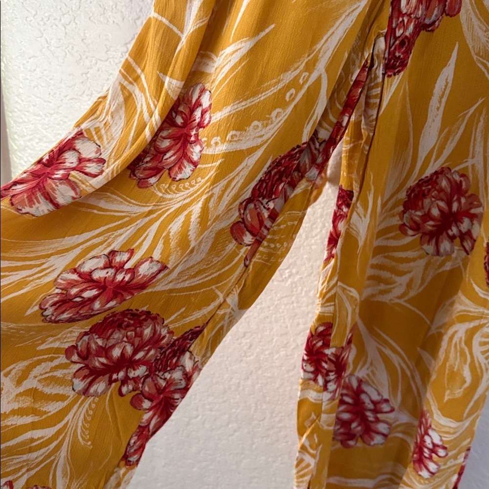 NWT Lulus Garden's Glory Mustard Yellow Floral Print Culotte Jumpsuit - Picture 11 of 16